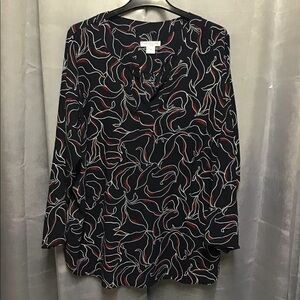 Long sleeve v neck navy blouse